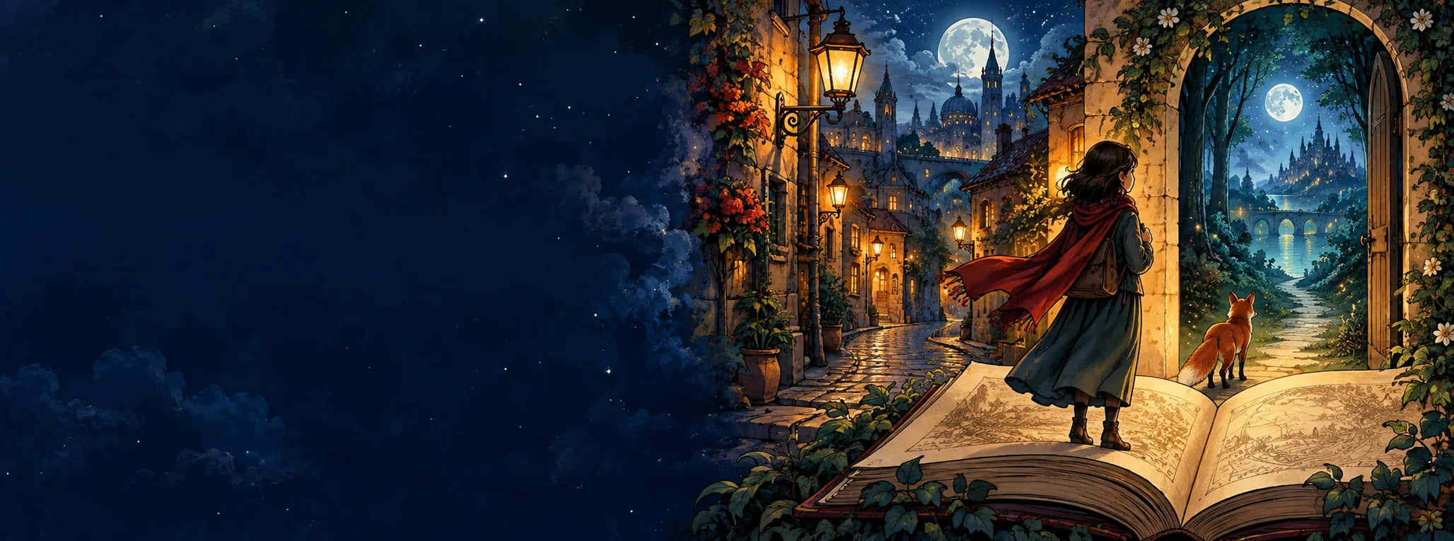 An open book beneath a night window